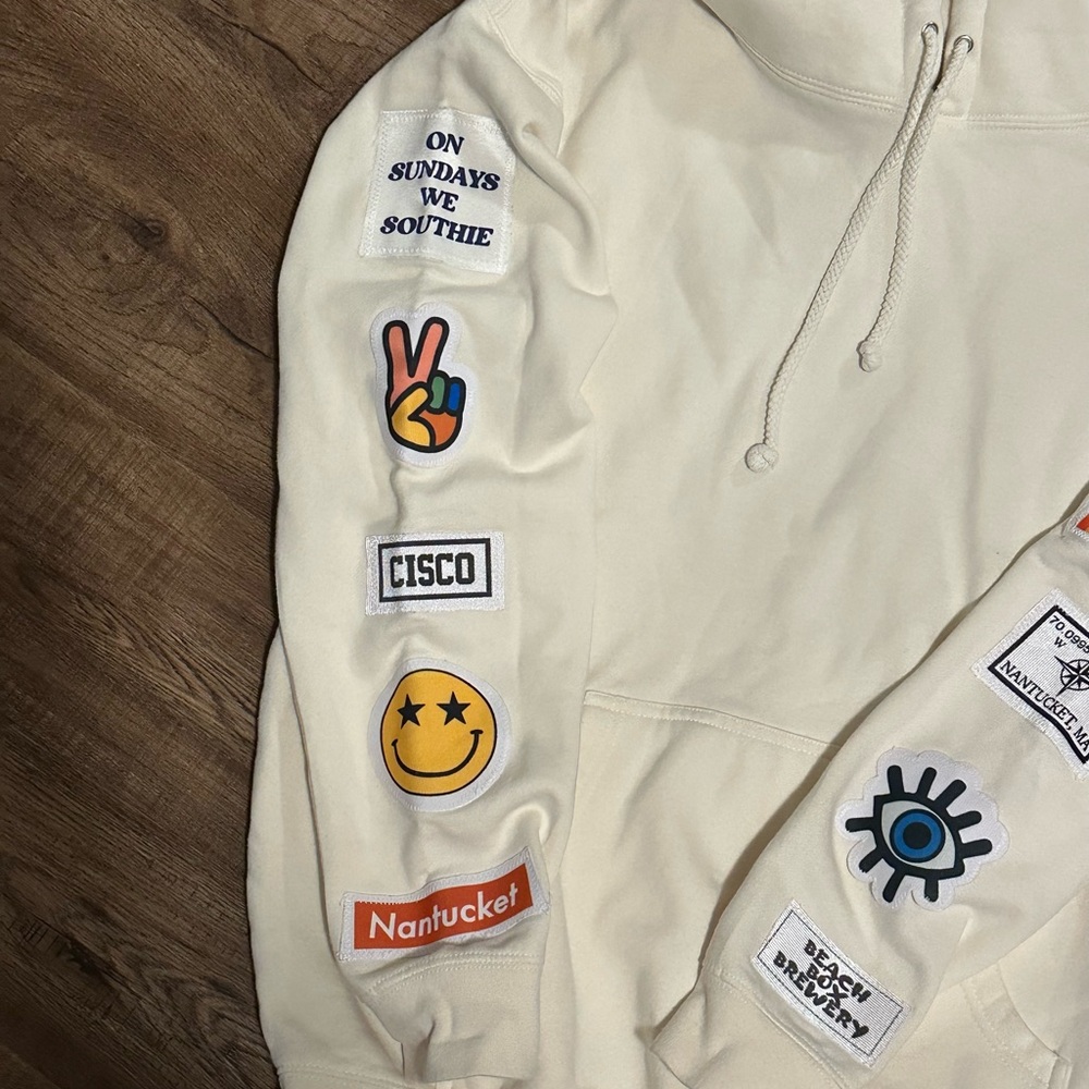 NANTUCKET OR NOWHERE Cream Hoodie with Graphic Patches - Picture 3 of 5